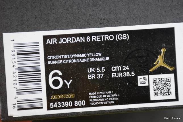 Kick Theory Yellow Jordan Retro 6 (GS) Dynamic 543390-800 Floral Air 0722